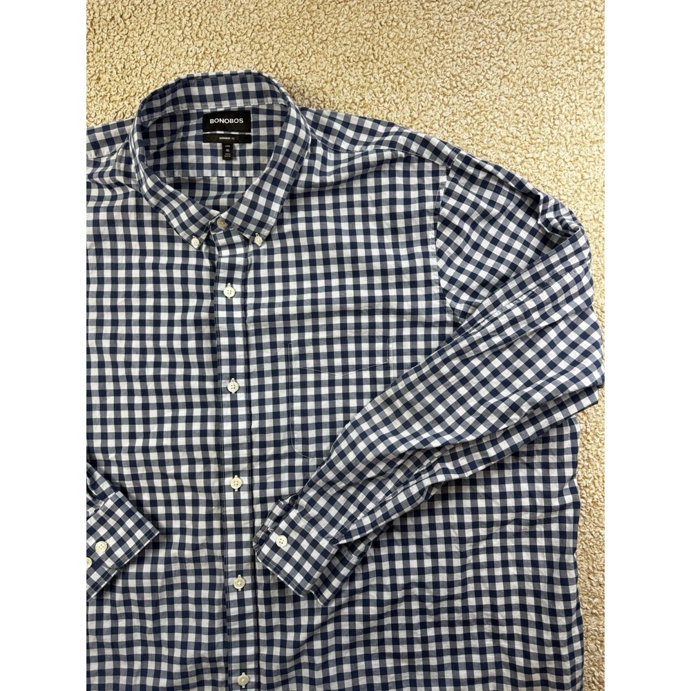 Bonobos Prominent Fit Shirt 4XL Blue White Check Long Sleeve Button Down - Picture 3 of 8